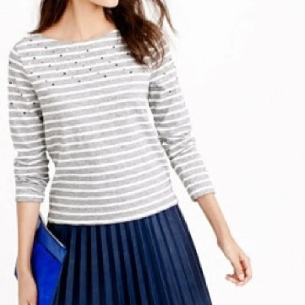 J. Crew Embellished Striped Cotton Tee - Sz S